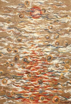 And the Red Sun rose / 2023 / 70x50 / Paper, Acrylic, Oil pencil