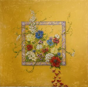 Flowers in a square / 2024 / 100x100 / Canva, Oil, Acrylic, Oil pastel